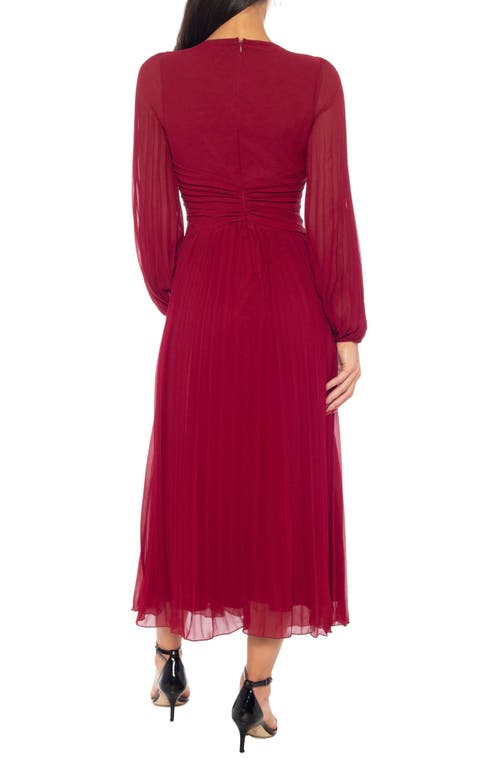 Marina Blouson Long Sleeve Midi Dress In Burgundy