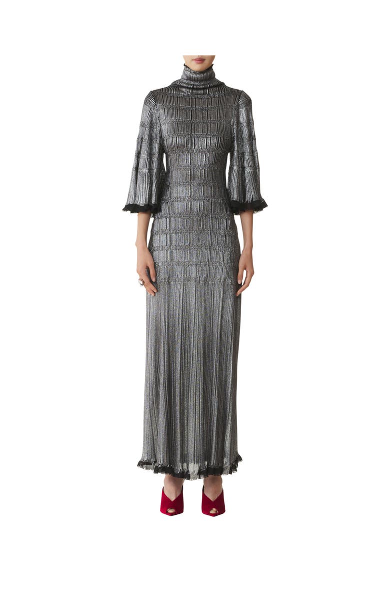 Lanvin Midi Dress In Metallic Viscose, Alternate, color, Black
