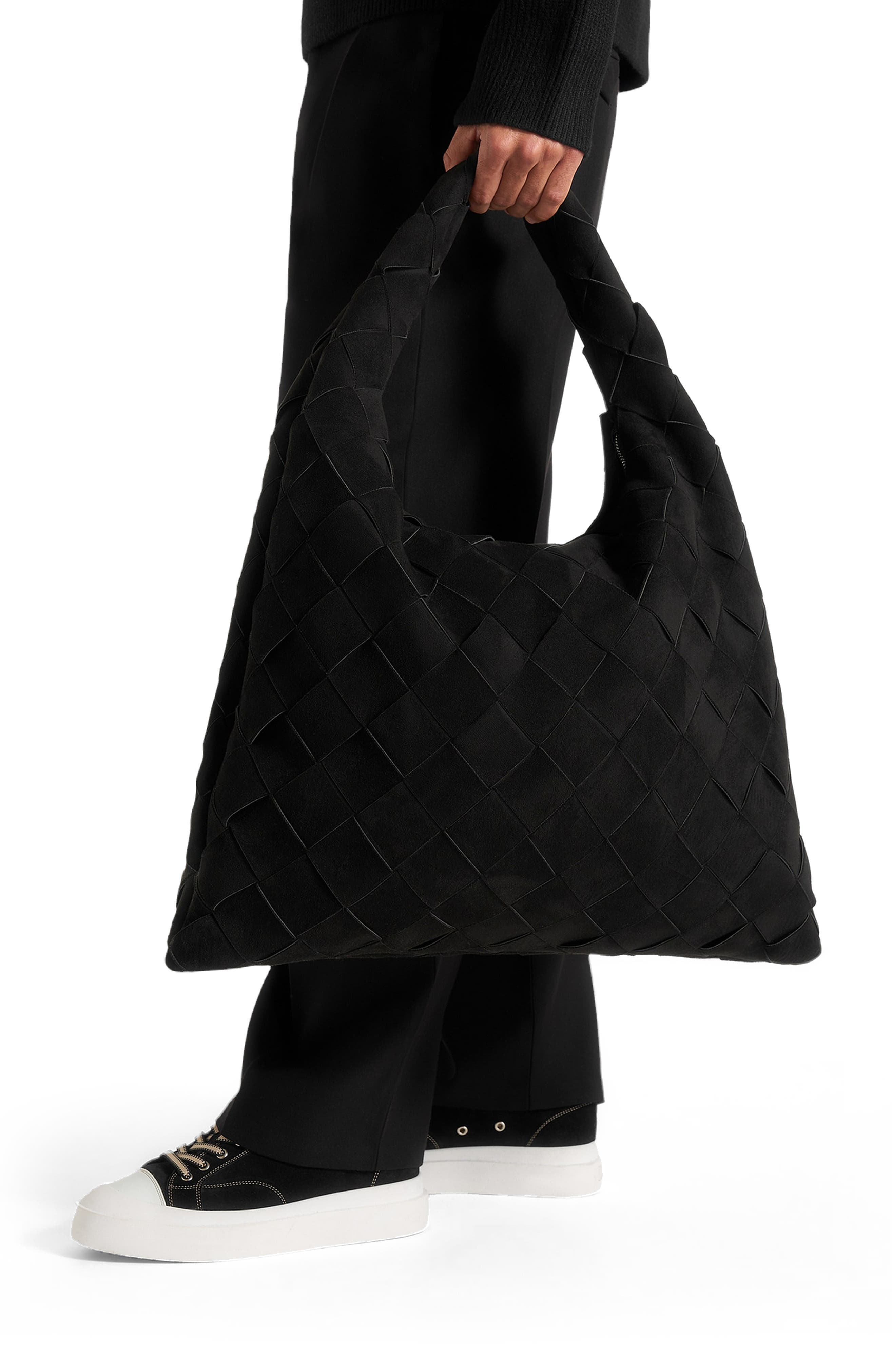 Manière De Voir Aubin Suede Woven Hobo Bag, Alternate, color, Black