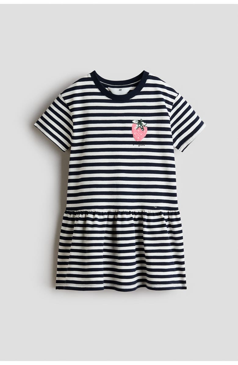 H&M Motif-detail t-shirt dress, Alternate, color, Navy Blue/White Striped