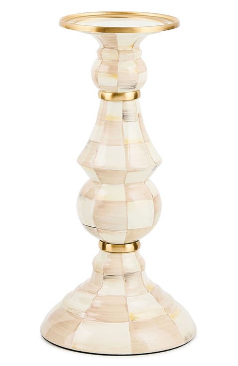 Mocha Check Large Pillar Candleholder