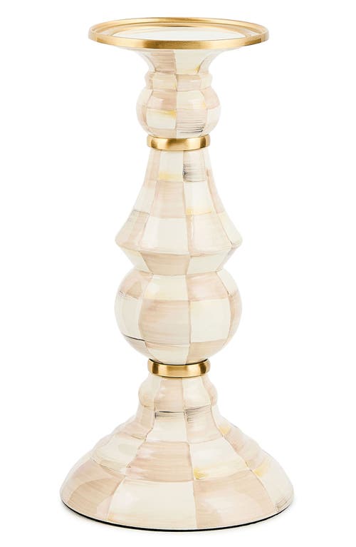 Mackenzie-childs Mackenzie Childs Mocha Check Large Pillar Candleholder In Neutral