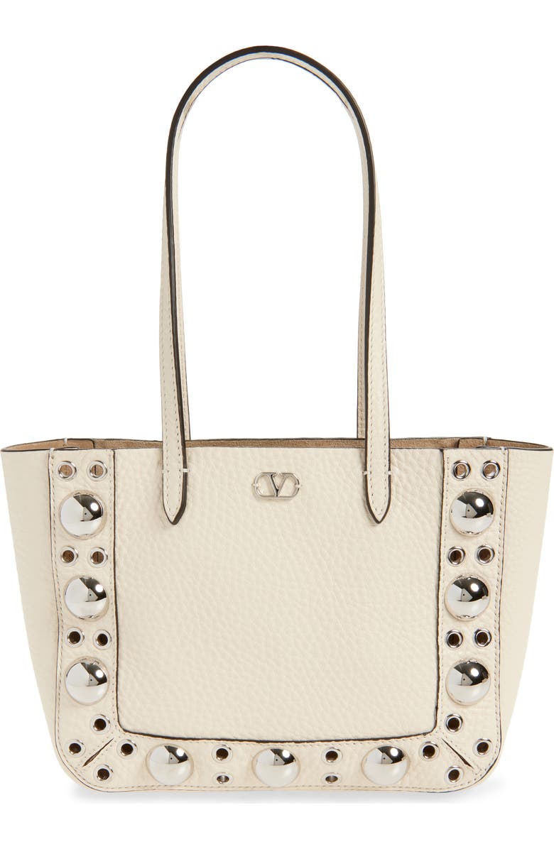 Valentino Garavani Mini Nellcôte Grommet Leather Tote, Main, color, Light Ivory