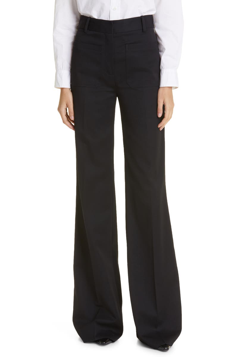 Nili Lotan Christophe Wide Leg Virgin Wool Pants, Main, color, Black