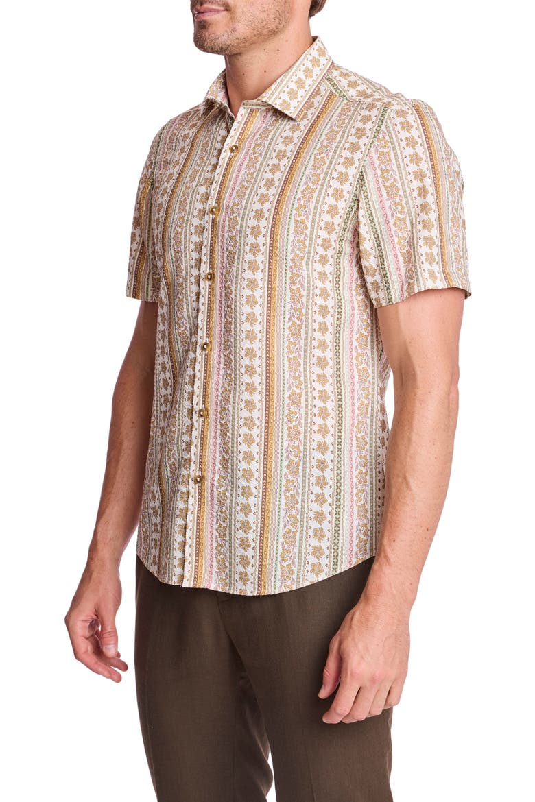 Sawyer Short Sleeve Linen Blend Button-Up Shirt, Alternate, color, PINK BROWN FLORAL SEERSUCKER