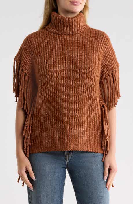Fringe Trim Turtleneck Sweater