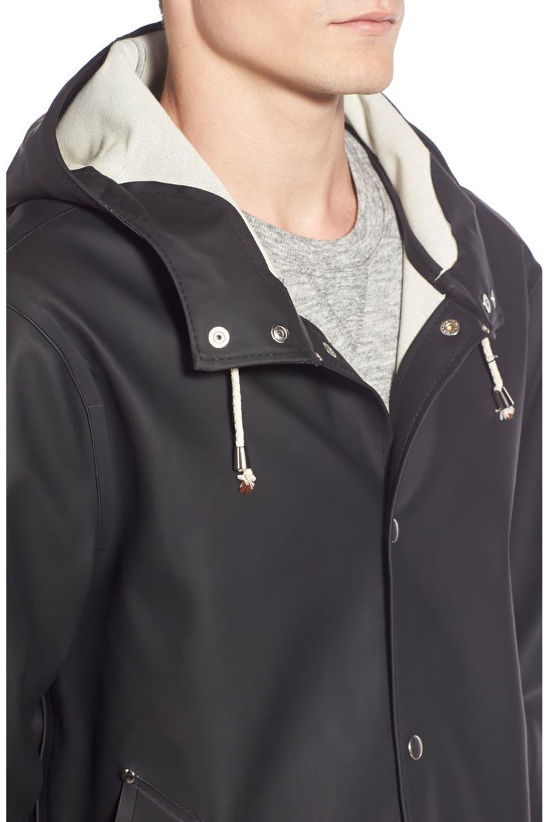 Stockholm Long Sleeve Hooded Raincoat, Alternate, color, BLACK