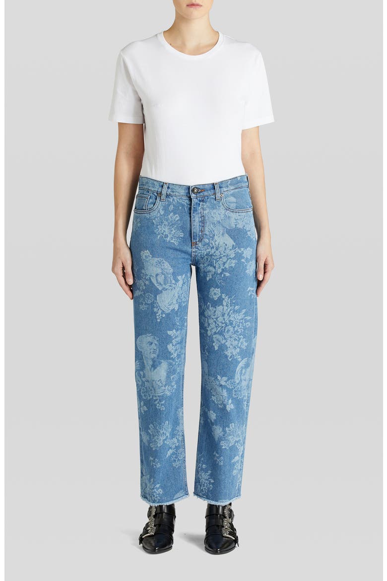 Floral & Bust Print Fray Hem Jeans, Alternate, color, NAVY