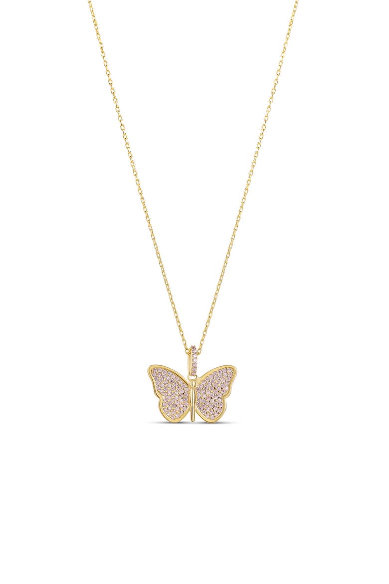 Pavé Cubic Zirconia Butterfly Pendant Necklace, Main, color, GOLD