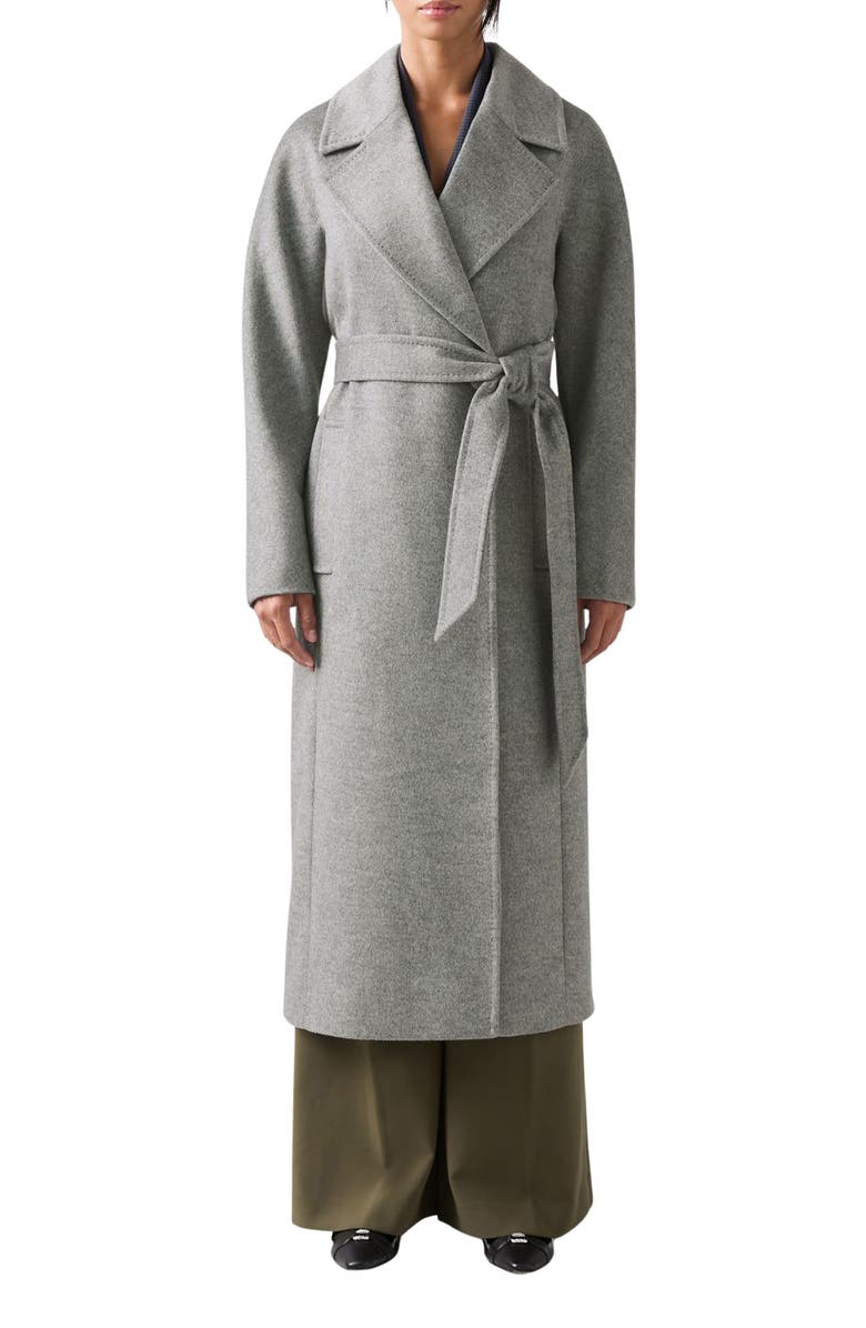 LK Bennett Francine Belted Longline Merino Wool Coat, Main, color, Grey
