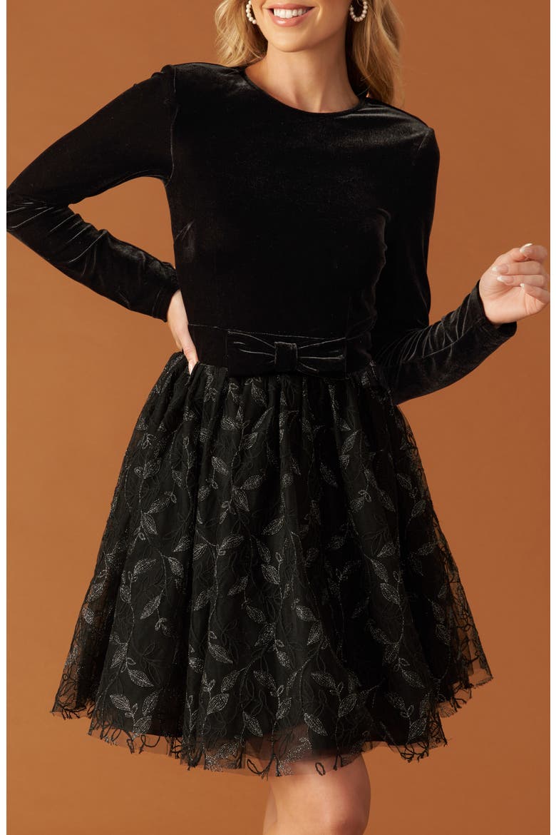 Textured Long Sleeve Minidress, Alternate, color, BLACK