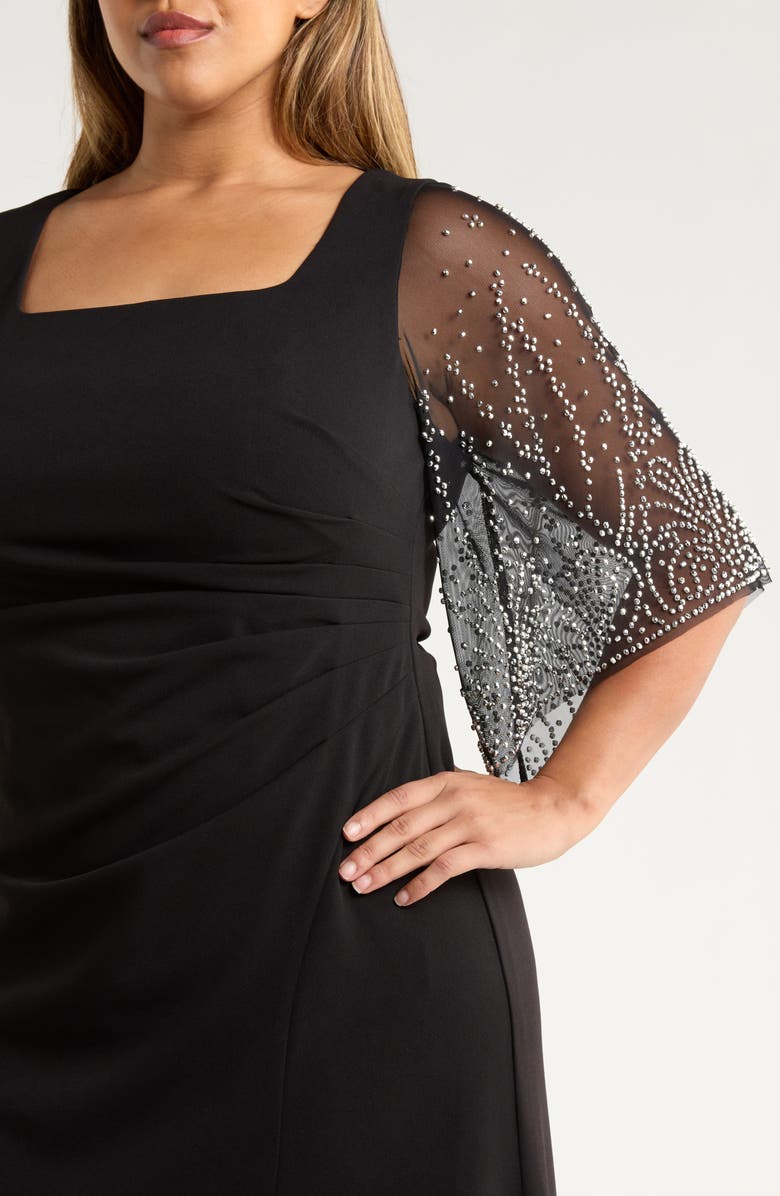 Alex Evenings Beaded Sleeve Stretch Crepe Gown, Alternate, color, Black