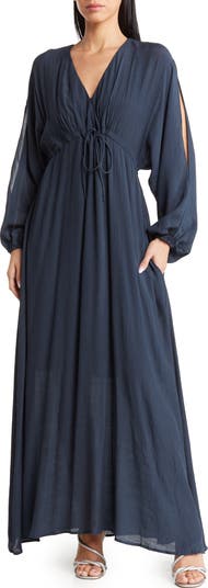 V-Neck Long Sleeve Maxi Dress