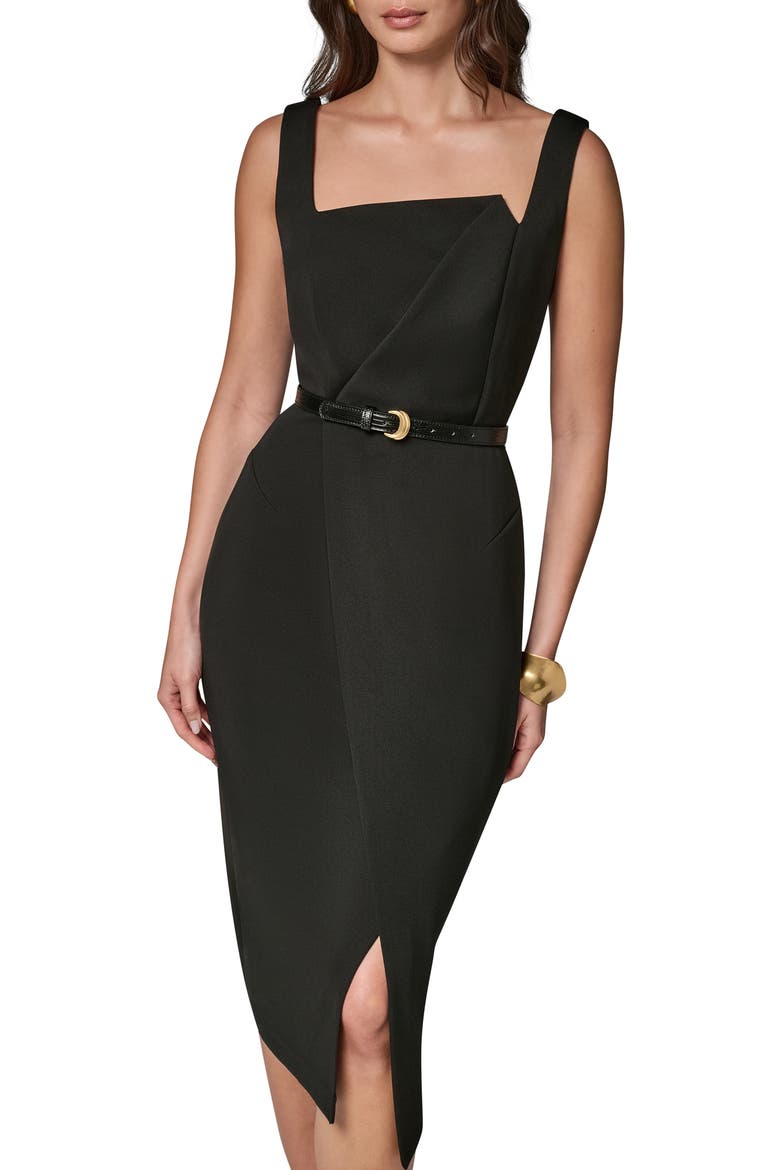 Faux Wrap Sheath Dress, Alternate, color, BLACK