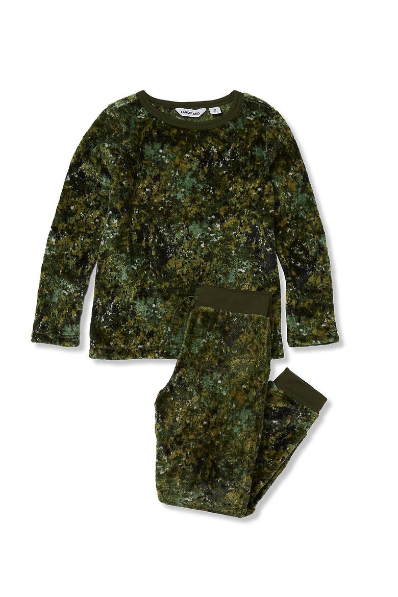 Kids Long Sleeve Plush Fleece Pajama Set, Main, color, Green Camo Land