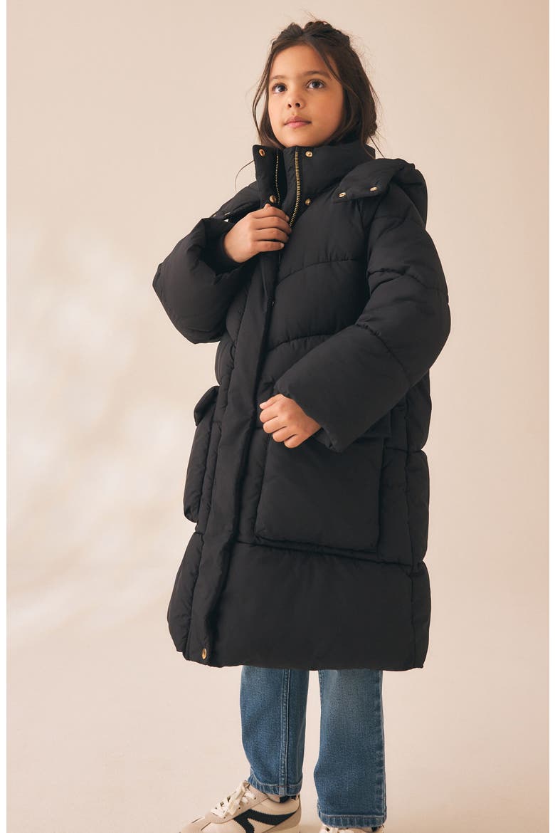 Kids' Padded Longline Puffer Coat, Alternate, color, BLACK