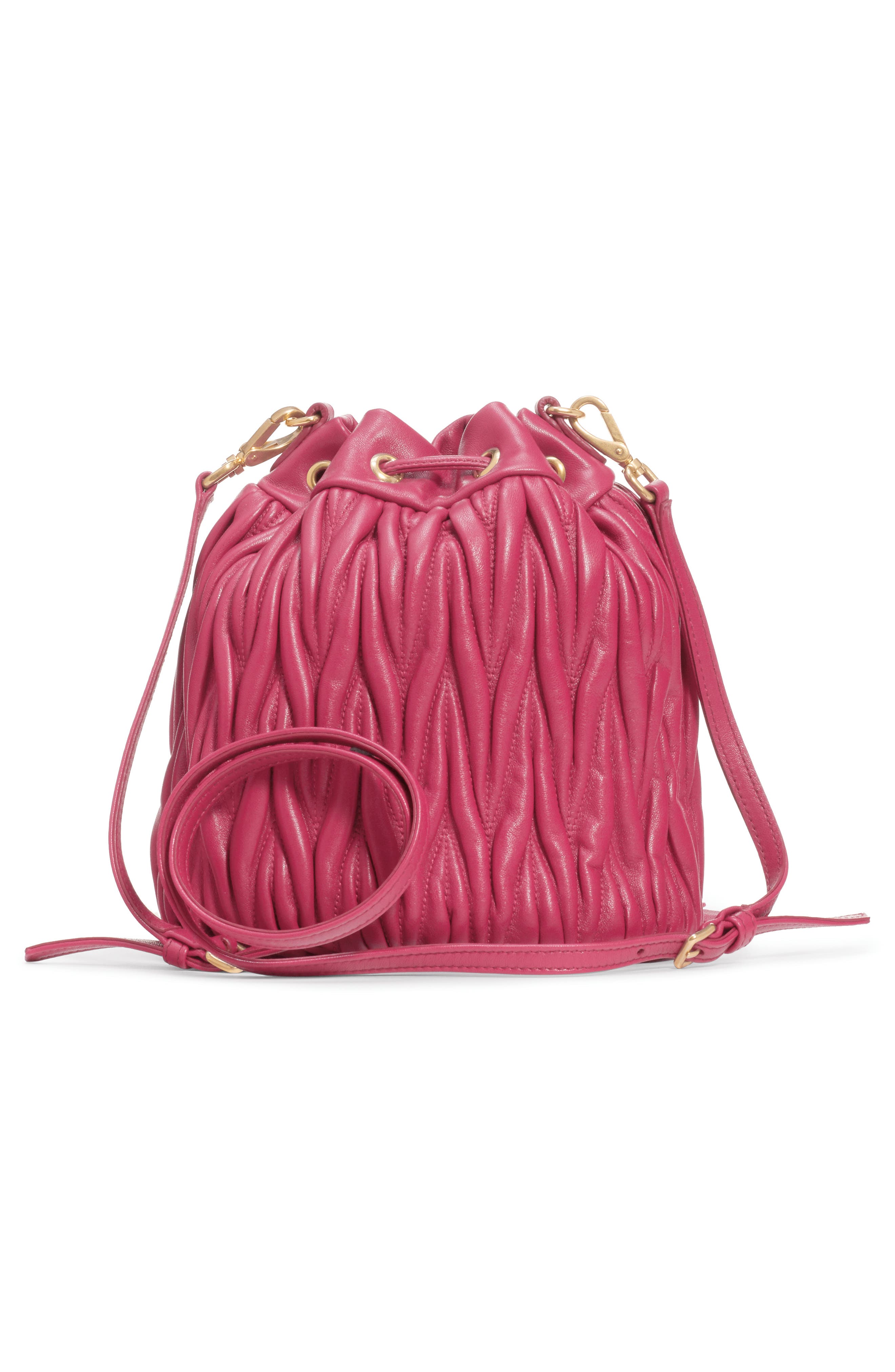 Miu Miu Small Matelassé Leather Bucket Bag, Alternate, color, 