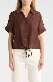 Adrianna Papell Short Sleeve Tie Hem Button-Up Shirt