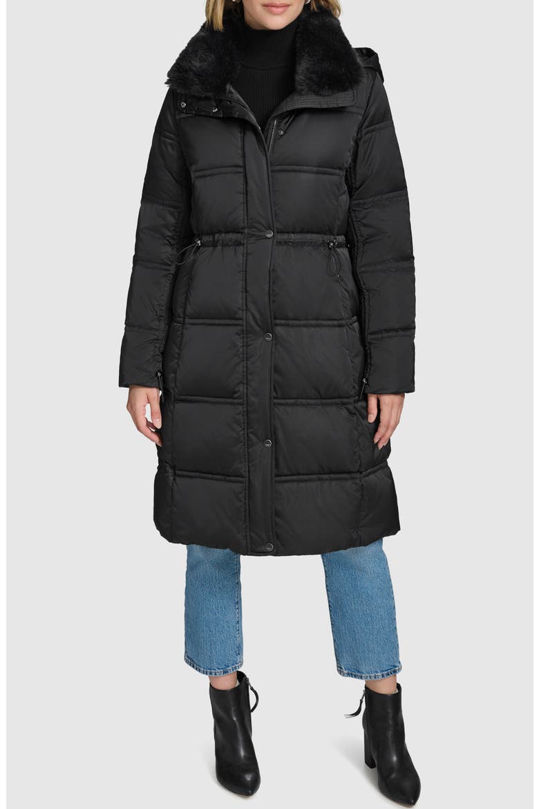 Emery Faux Fur Trim Down, Feather & Synthetic Fill Puffer Coat, Main, color, BLACK