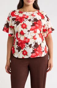 Anne Klein Floral Print Flutter Sleeve Top