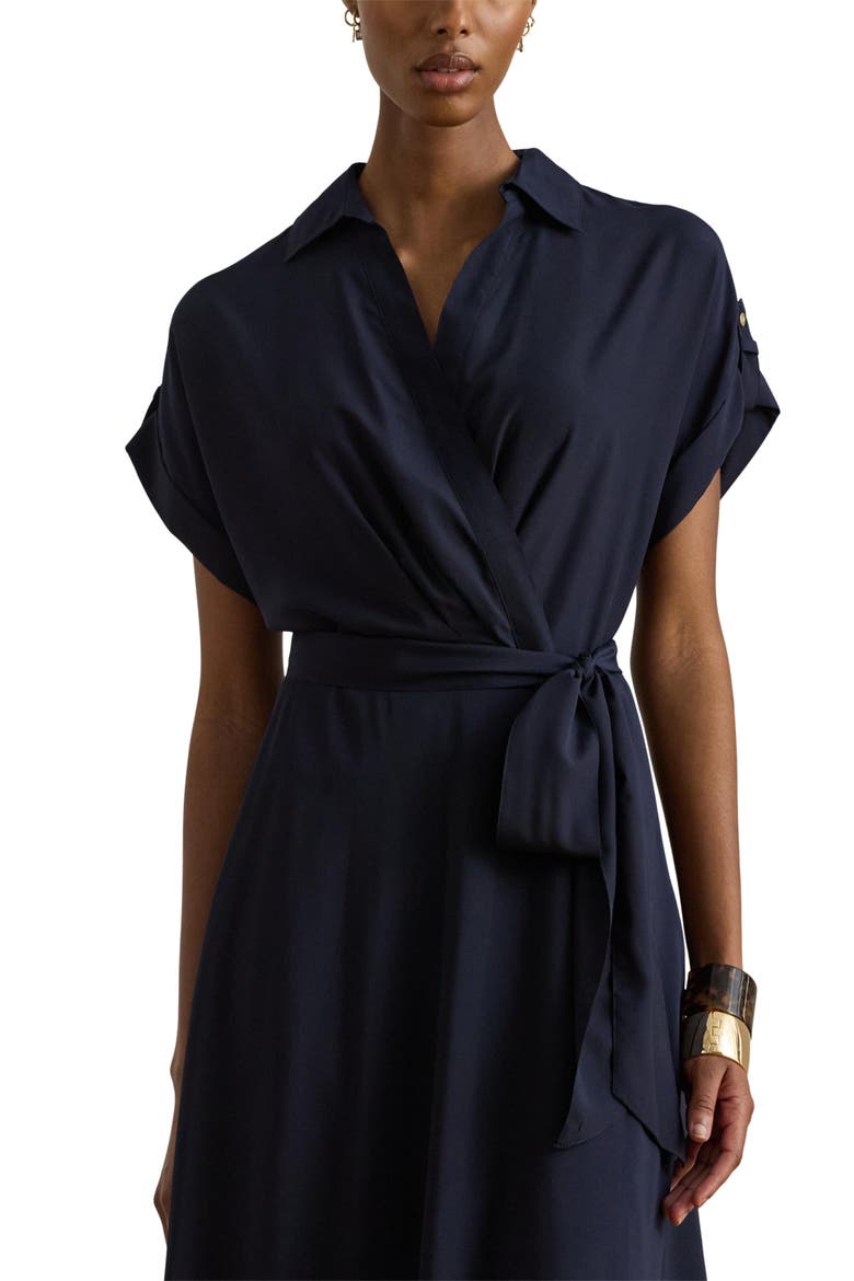 Belted Crêpe Dress, Alternate, color, LIGHTHOUSE NAVY BLUE
