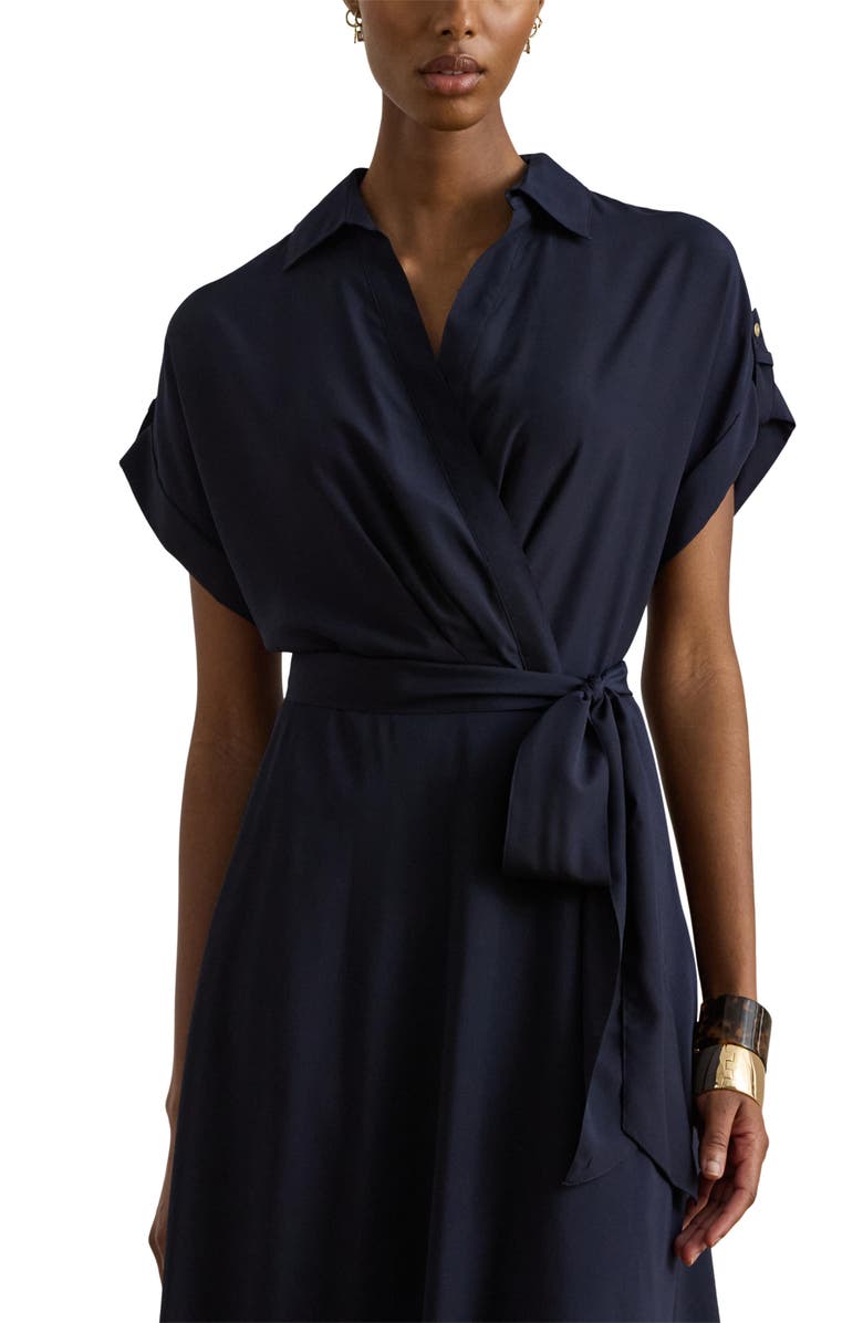 Lauren Ralph Lauren Fratillo Short Sleeve Crêpe de Chine Shirtdress, Alternate, color, Lighthouse Navy Blue