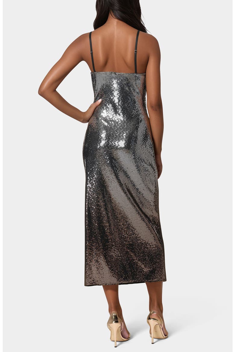Ombré Metallic Dot Print Midi Dress, Alternate, color, SILVER/ BLACK