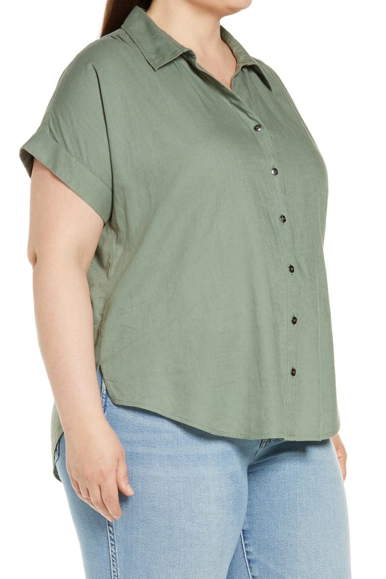 Linen Blend Camp Shirt, Alternate, color, GREEN DUNE