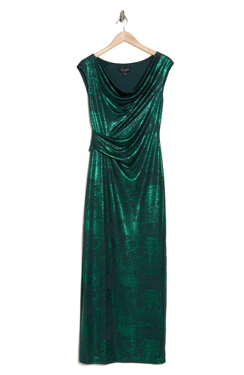 Connected Apparel Metallic Cowl Neck Sleeveless Gown, Alternate, color, Emerald