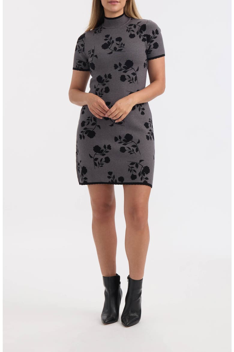 Floral Jacquard Short Sleeve Sweater Dress, Main, color, GREY MIX FLORAL TWILIGHT