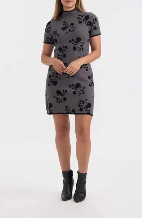 Ellen Tracy Floral Jacquard Short Sleeve Sweater Dress