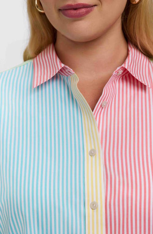 Foxcroft Half Stripe Cotton Button-up Blouse In Multi