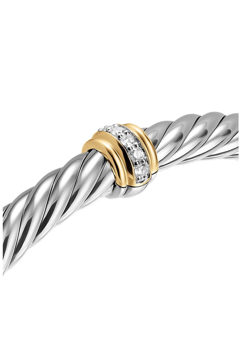 Cable Flex Center Station Bracelet in Sterling Silver with 14K Yellow Gold and Diamonds, 6mm, Alternate, color, SILVER PAVE