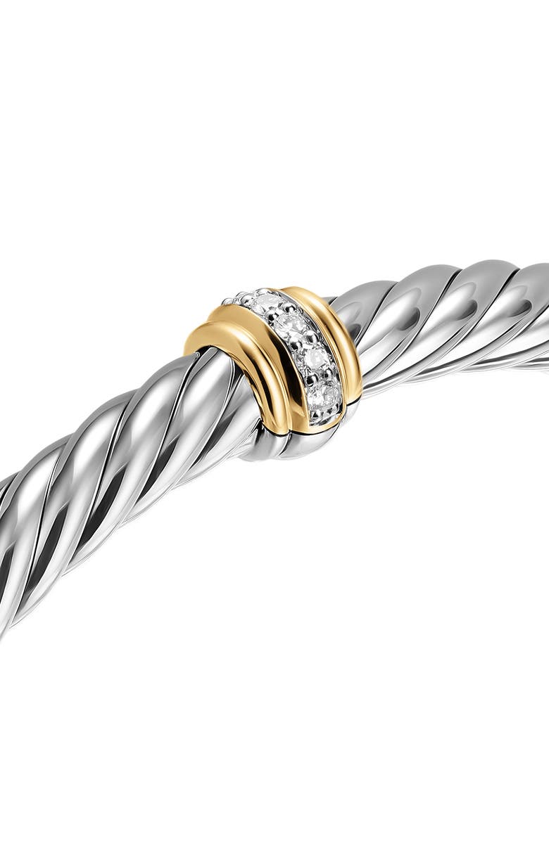 David Yurman Cable Flex Center Station Bracelet in Sterling Silver with 14K Yellow Gold and Diamonds, 6mm, Alternate, color, Silver Pave