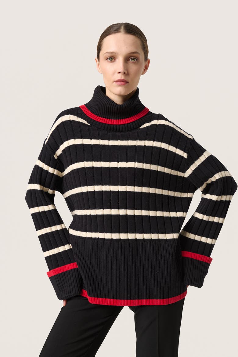 Slmusling Rollneck Rib Knit Pullover, Main, color, Black