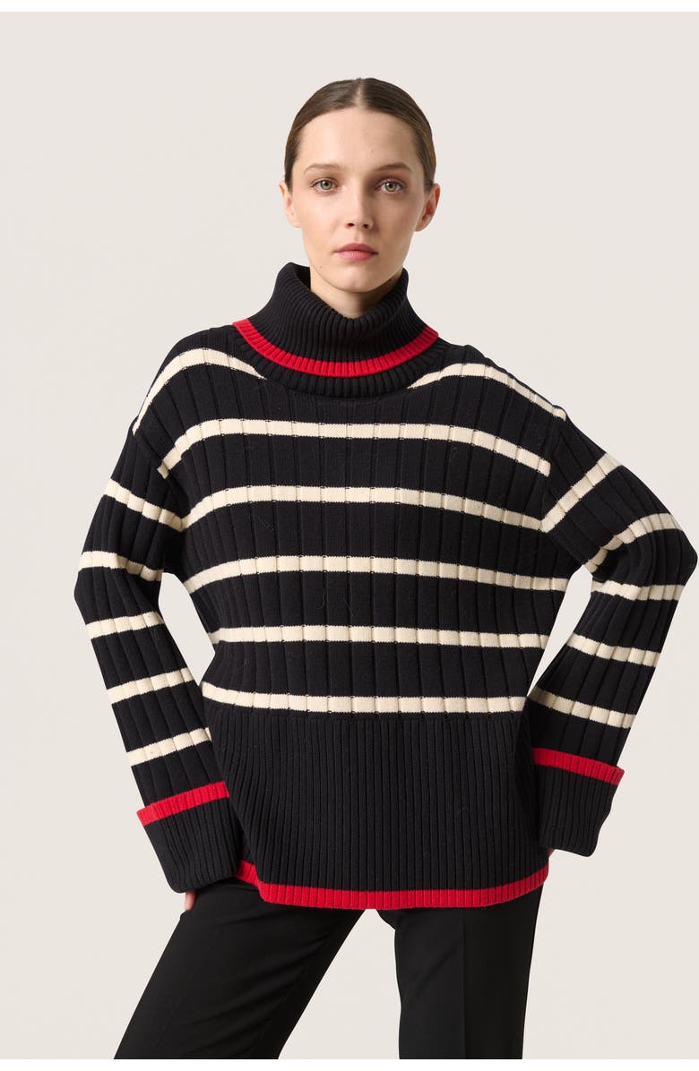 Soaked in Luxury Slmusling Rollneck Rib Knit Pullover, Main, color, Black