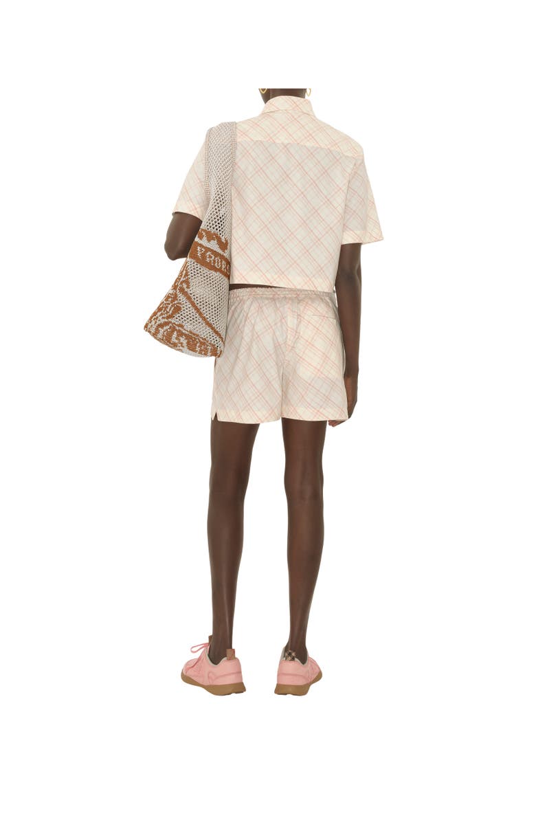 Burberry Cropped Check Cotton Shirt, Alternate, color, Dusky Rose