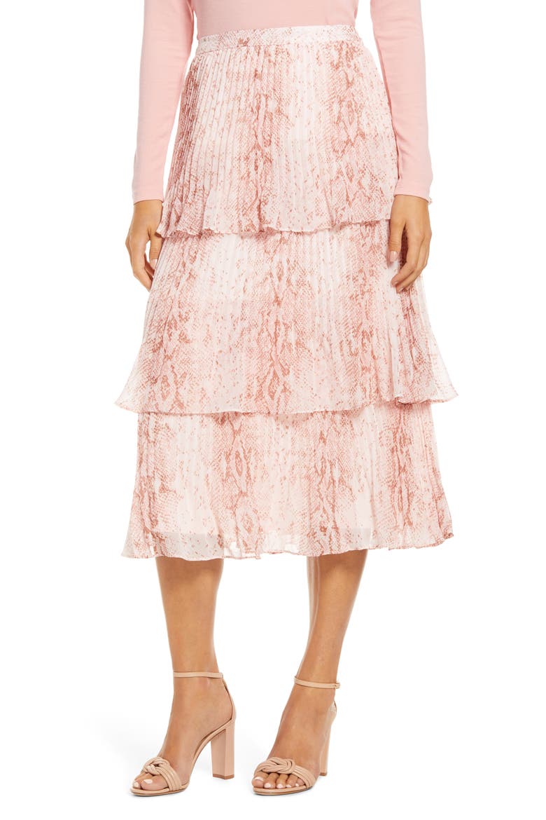 Tiered Pleated Skirt, Alternate, color, PINK BRIDE SNAKE