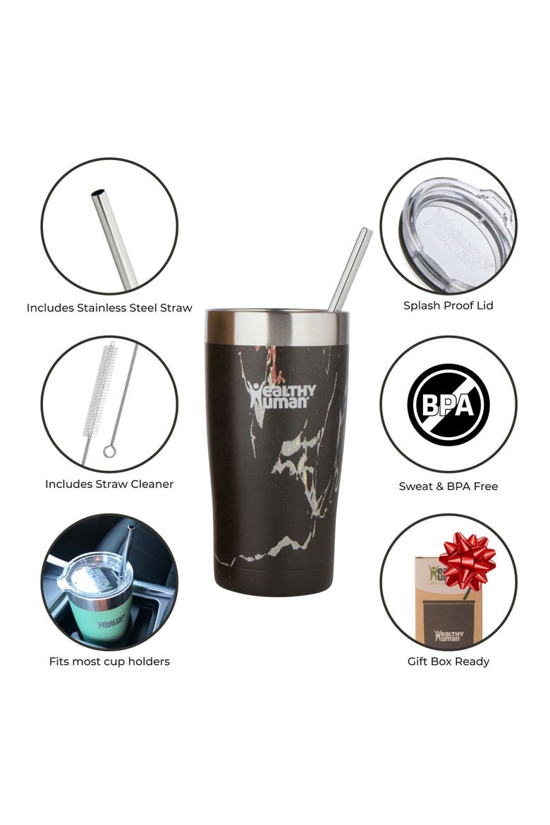 Stainless Steel Tumbler with Straw & Lid, 20 oz Black Onyx, Alternate, color, Black
