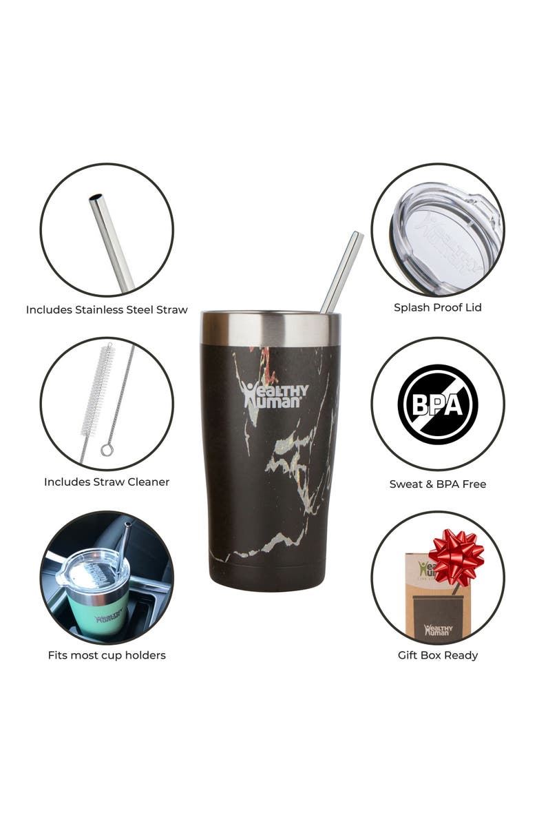 Healthy Human Stainless Steel Tumbler with Straw & Lid, 20 oz Black Onyx, Alternate, color, Black