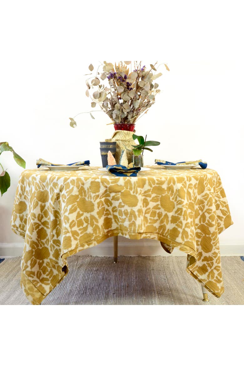 Hand Block Printed Tablecloth, Alternate, color, Yellow