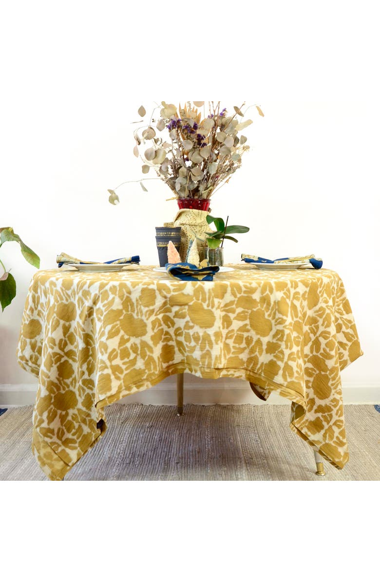 Ichcha Hand Block Printed Tablecloth, Alternate, color, Yellow