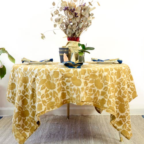 Ichcha Hand Block Printed Tablecloth In Yellow