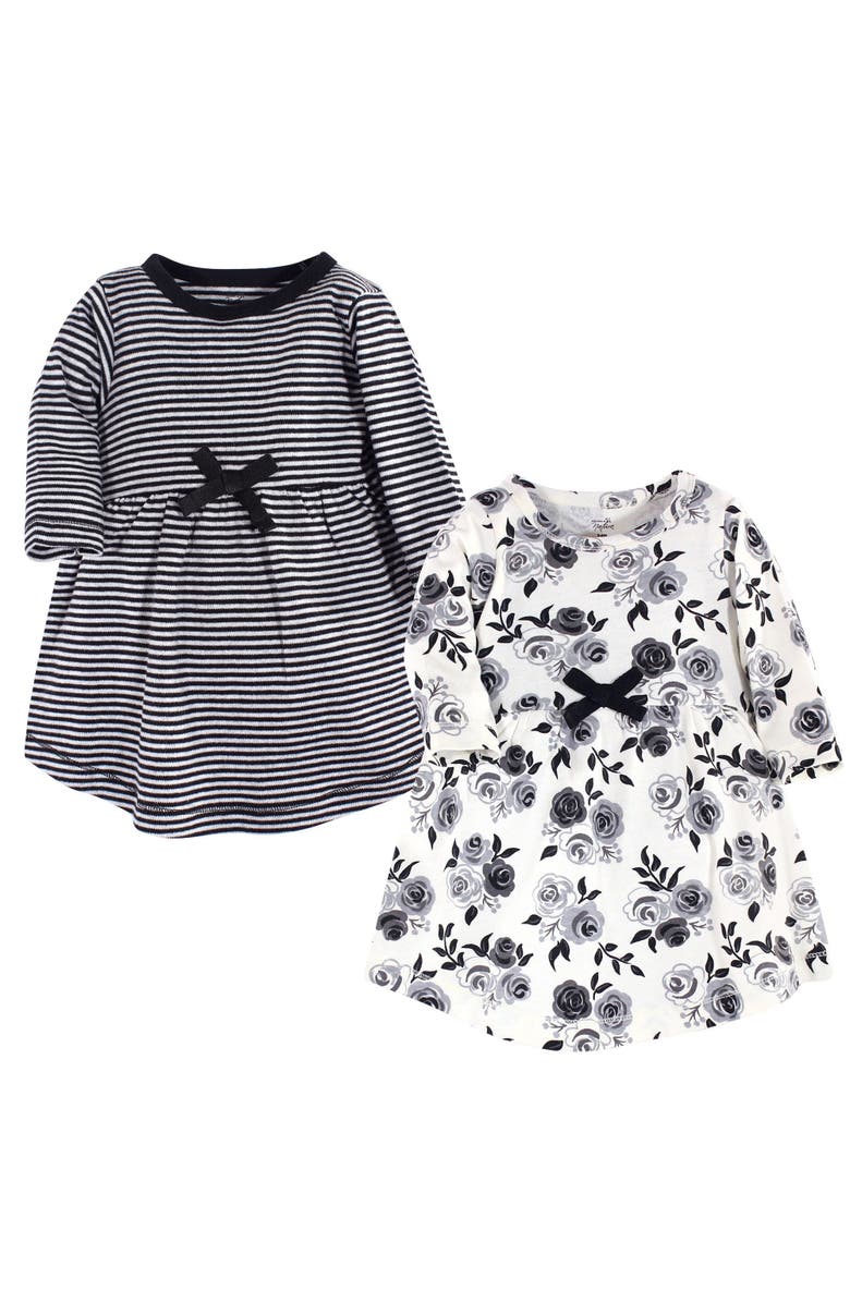 Touched by Nature 2Pk Long Sleeve Organic Dresses, Main, color, Black Floral