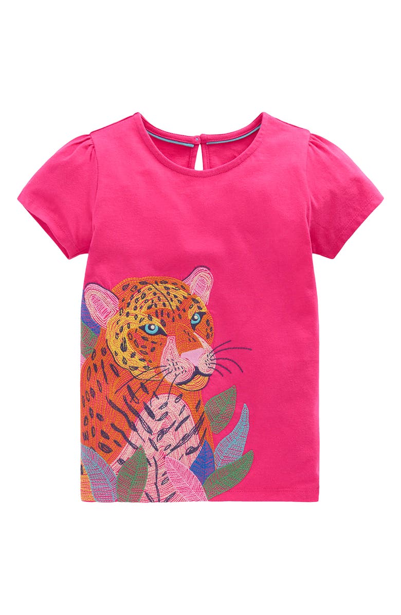 Mini Boden Kids' Jungle Puff Sleeve Top, Main, color, Raspberry Pink Leopard