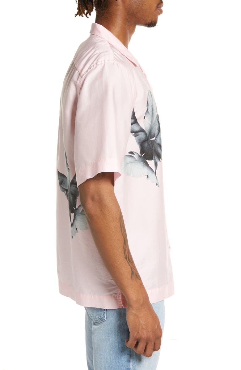 Original Penguin Men's Leaf Print Short Sleeve Lyocell & Cotton Button-Up Camp Shirt, Alternate, color, 