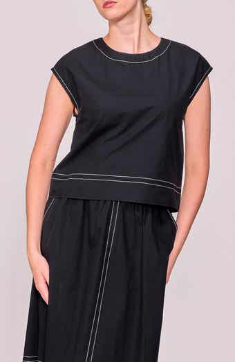 MELLODAY Contrast Stitch Cap Sleeve Poplin Top
