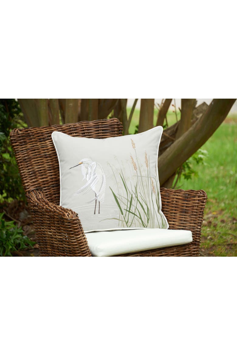 White Egret Pillow-Grey Left, Alternate, color, Green