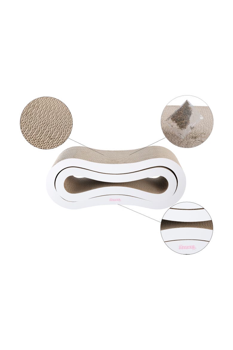 Suvi Modern Cardboard Infinity 2-in-1 Lounge Bed Cat Scratcher with Catnip, Alternate, color, White