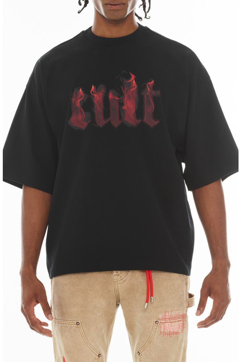 Fire Oversize Graphic T-Shirt, Main, color, BLACK